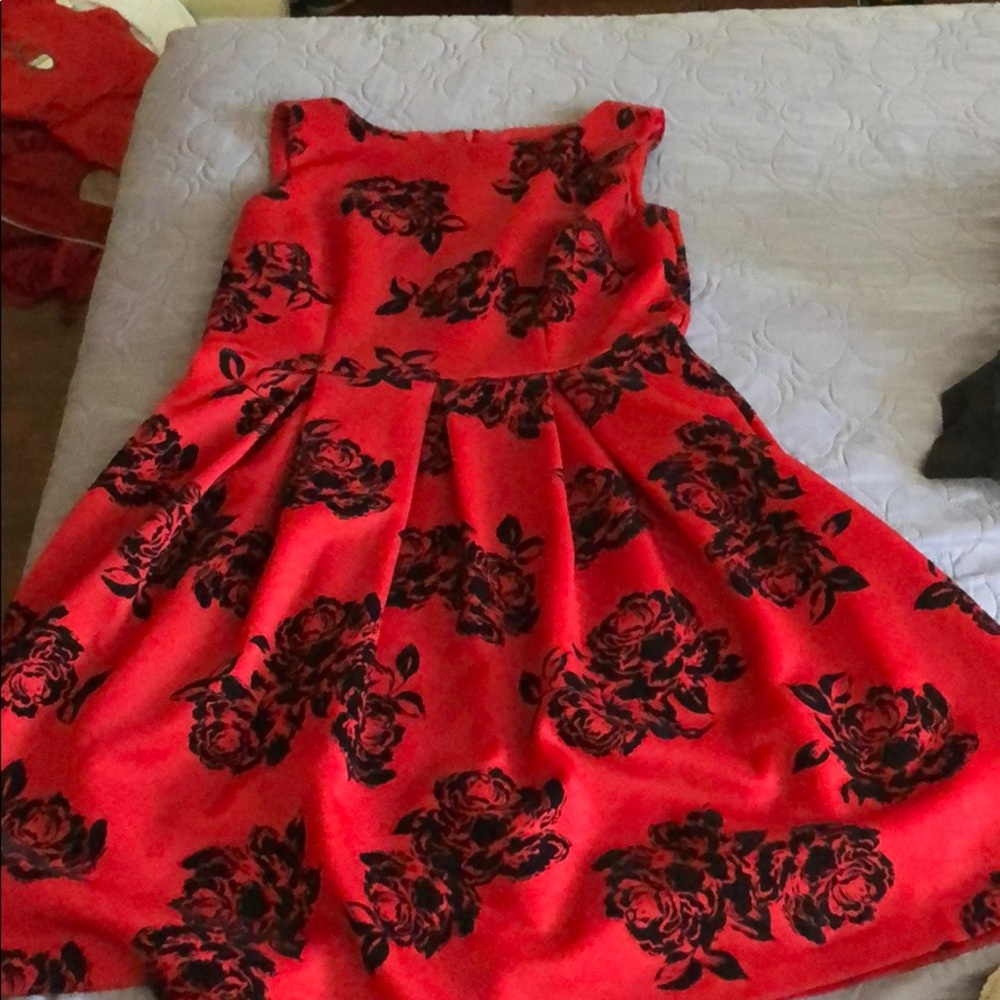 Red Dress with Black Flowers